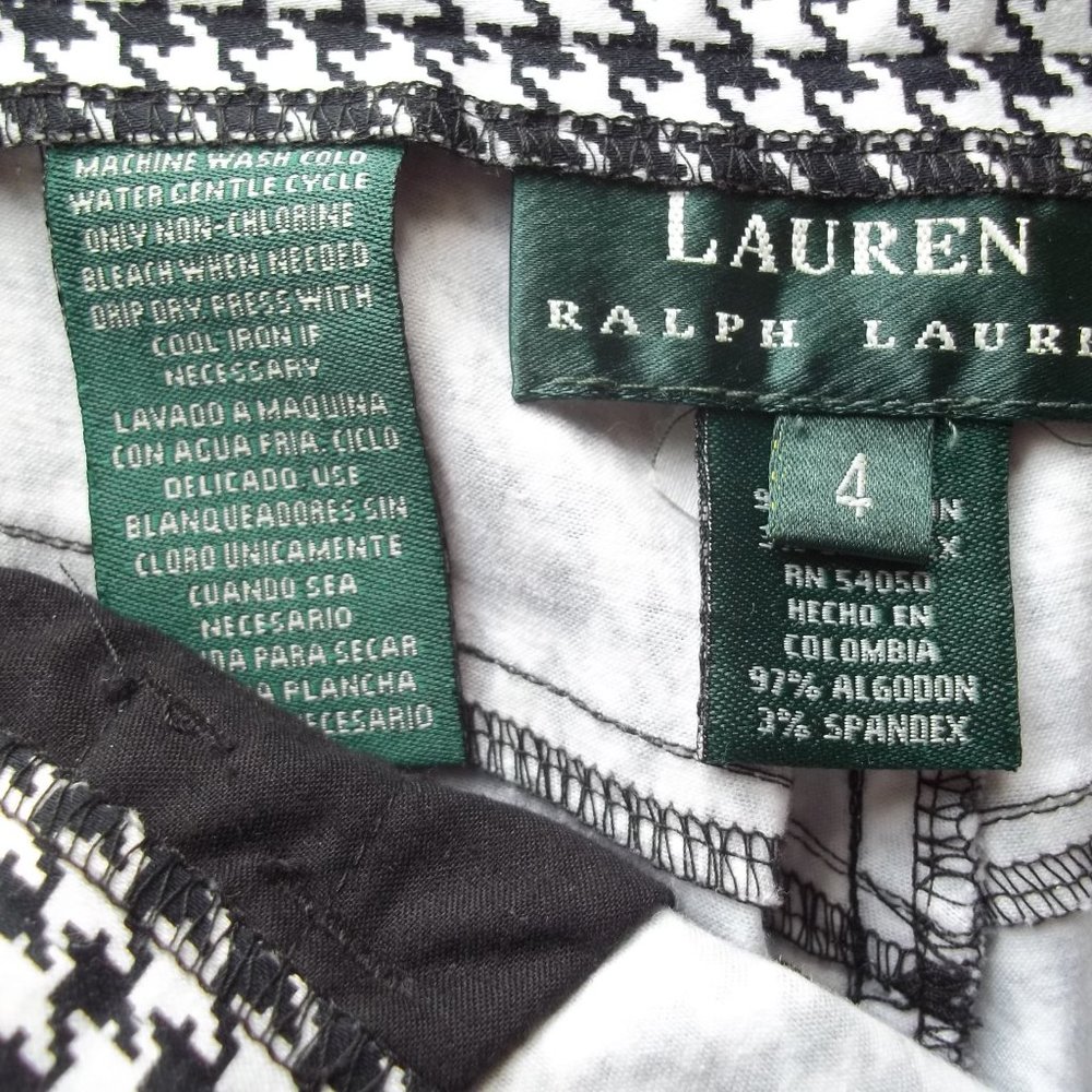 LAUREN Ralph Lauren Capris Cropped Pant Black White Houndstooth Cotton Stretch 4 - Picture 6 of 6